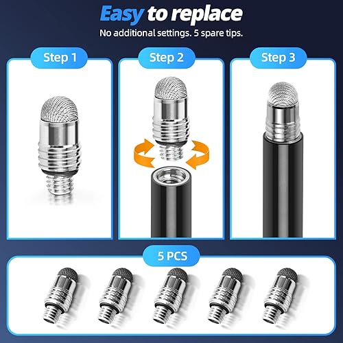 Miniatura 5 de Lápiz óptico para pantallas táctiles 5 unidades de cuerpo largo del bolígrafo Puntas de malla de fibra de alta sensibilidad y punta fina capacitiva