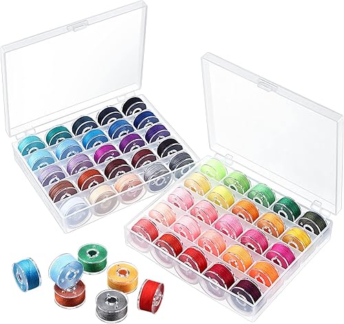 Outus 50 bobinas de hilo preenrolladas con caja de bobinas para máquina de coser Brother, 50 colores surtidos