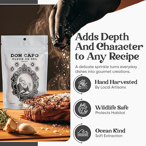 Miniatura 7 de Don Capo Fleur de Sel - Sal marina de primera calidad, pura y cosechada naturalmente, perfecta para espolvorear en platos, textura ligera, escamosa,