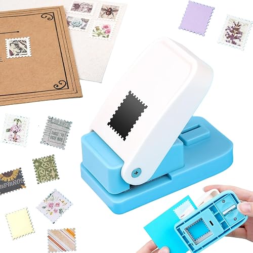 Stamp Punch, Stamp Puncher, 1X0.8inch Rectangular Postage Stamps Punches, Stamps Shaped Paper Punch, Lever Paper Punches for Crafting,Craft Cutter Hole Puncher for Scrapbooking Journaling Card Making - 1x0.8inch Postage Stamp Punch