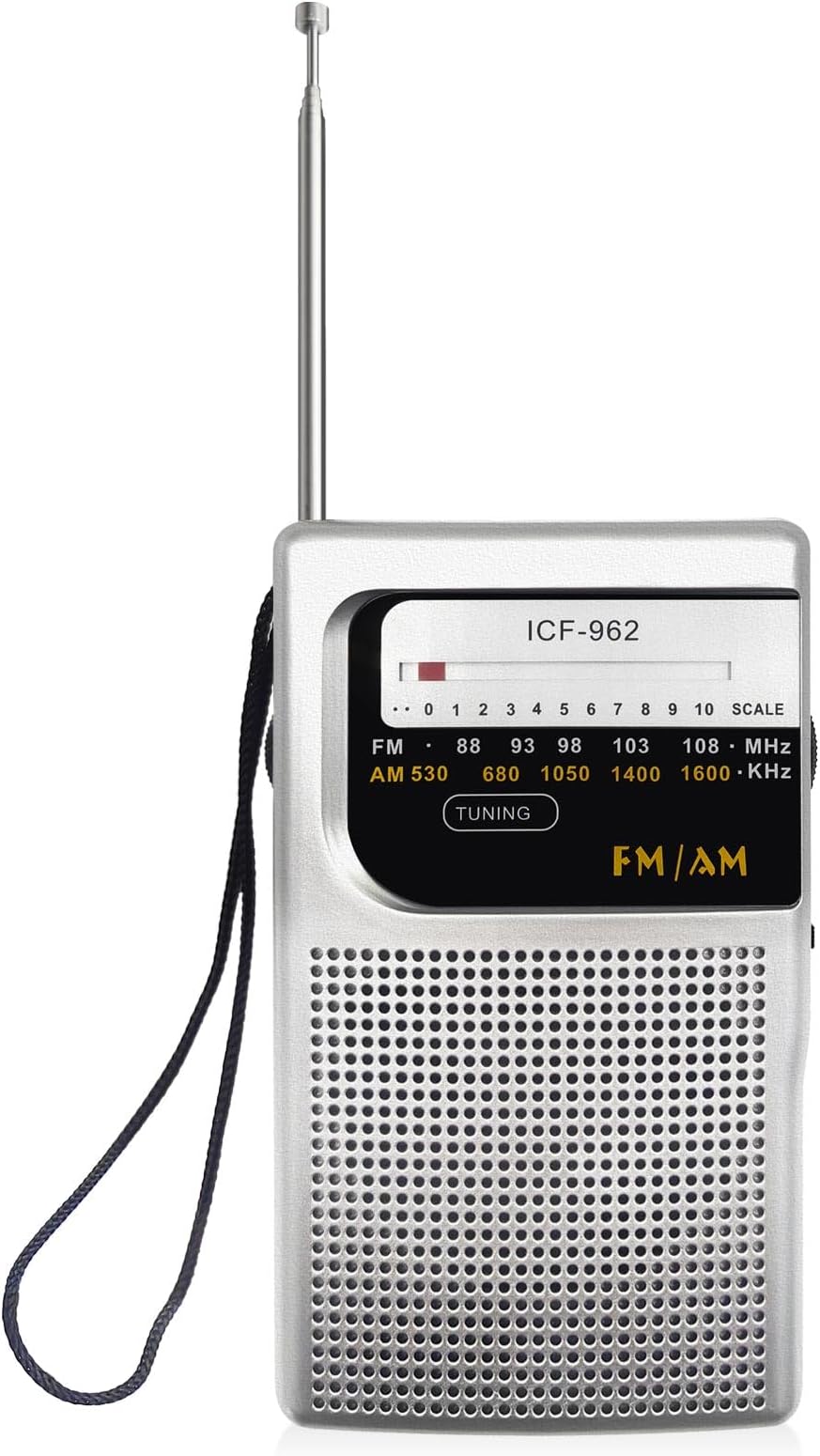 Portable FM Radio, Small Radio with Analog Headphone Tuner, Transistor Pocket Radio with Wrist Strap, Simple and Easy to Use for Running/Walking/Traveling(Silver)