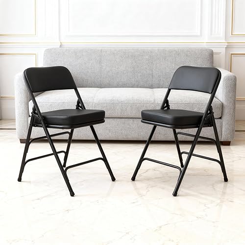 Miniatura 2 de Silla plegable con asiento acolchado grueso, paquete de 2, negro, silla plegable portátil con marco de metal para uso en interiores y exteriores,