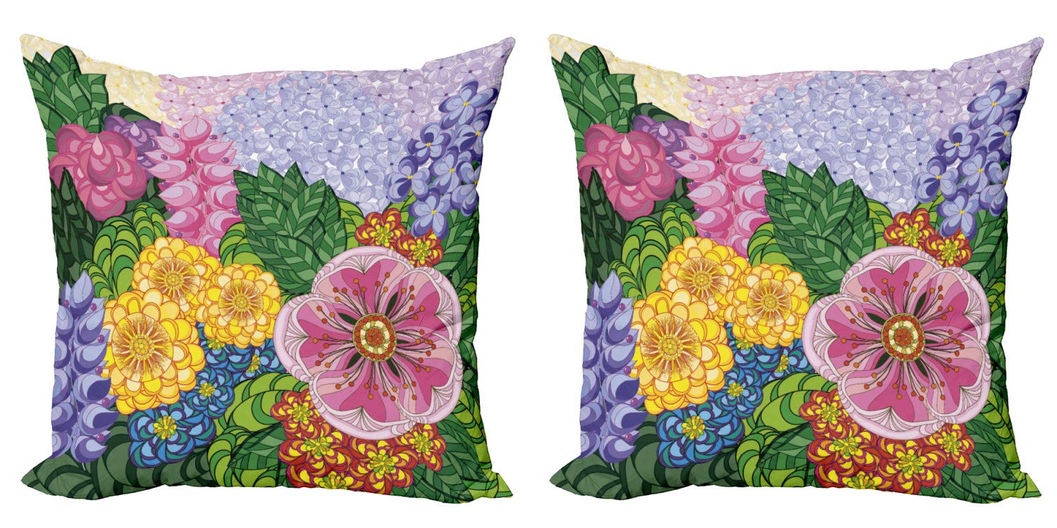 ABAKUHAUS Federe Cuscini Set Di 2 Con Stampa Di Calla Lilies - 50x50 Cm, Verde Bianco Giallo, Stampa Digitale Front/Back