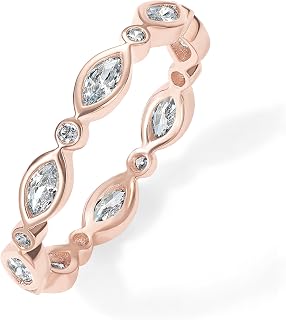 14K Gold Plated Cubic Zirconia Stackable Ring | Marquise Eternity Band For Women | Plated Gold Stacking Ring
