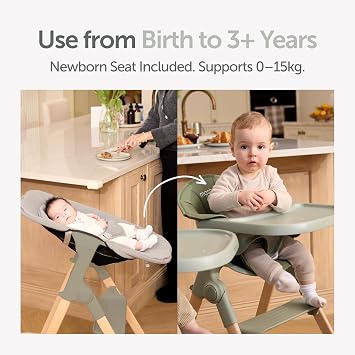 Mash High Chair Bundle by Baby Elegance | Includes Newborn Seat (0-6 Months), Toddler Seat (6+ Months) & Sage Cushion | Foldable & Adjustable Sage High Chair for Babies & Toddlers