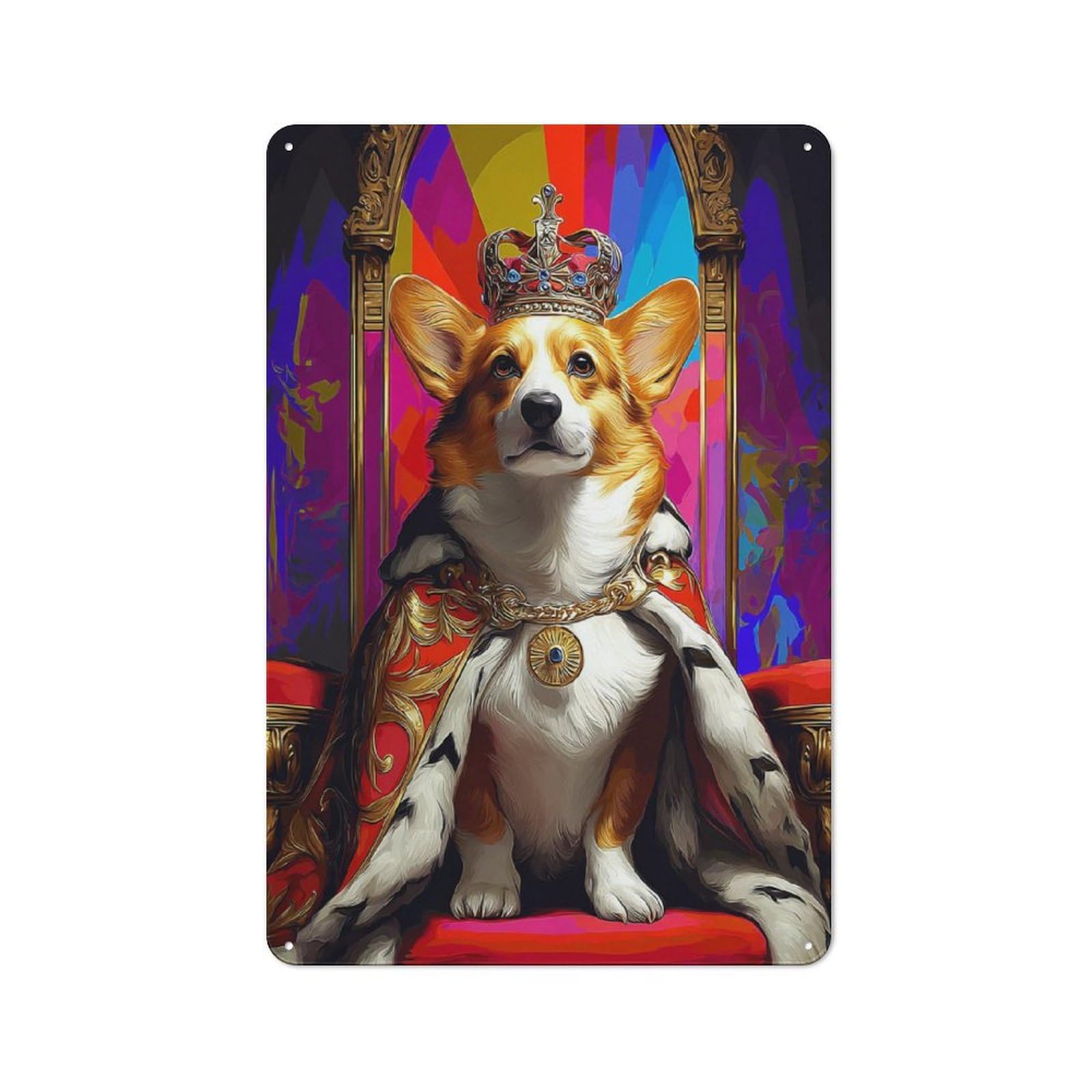Junmoney Royal Corgi Throne Portrait 30X20cm Rustic Tin Sign With For Living Room Or Hallway, For Vintage Wall Decor Fans, For Themed Room Decoration