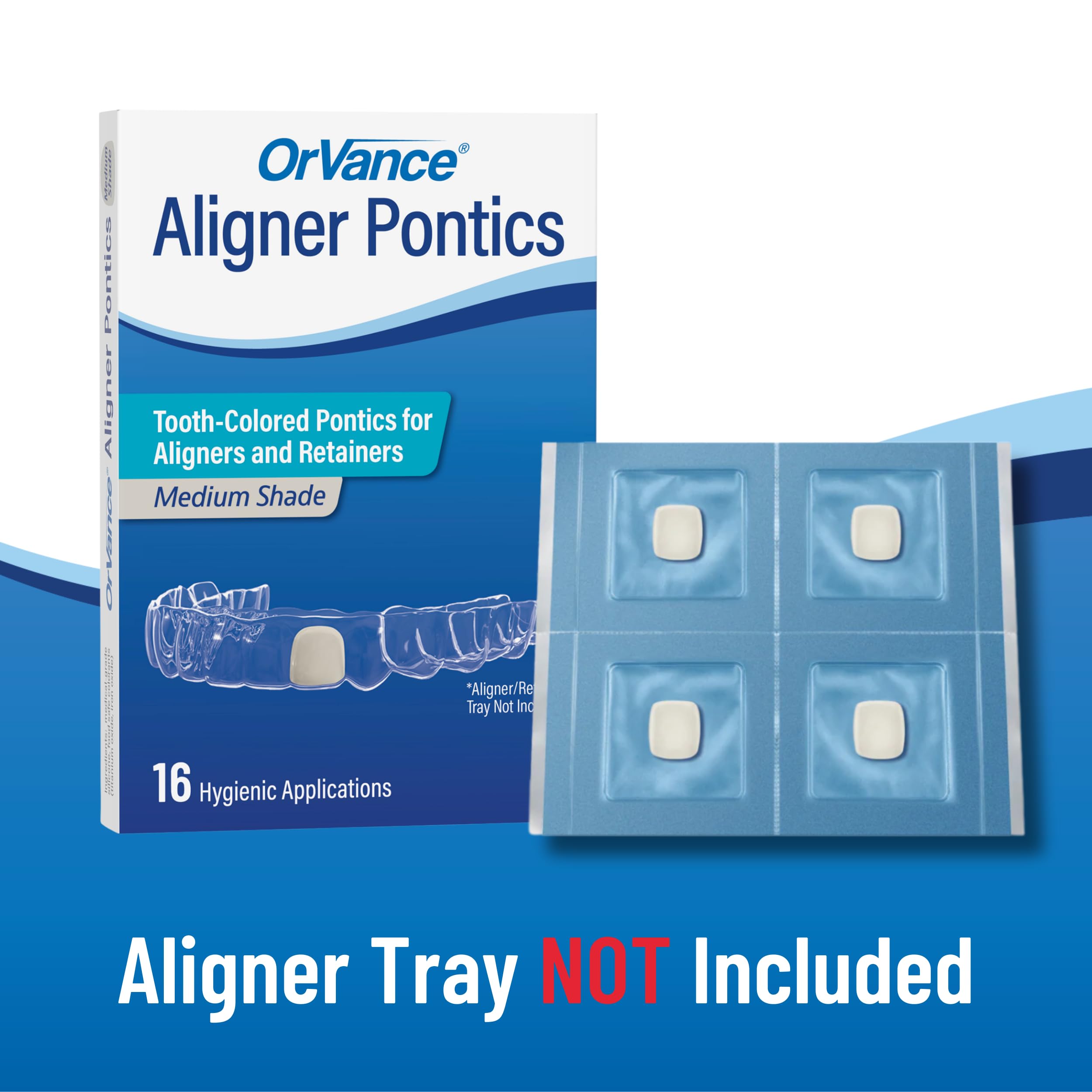 OrVance Pontics d'alignement – Teinte originale (moyenne) (32 pièces) | Remplacement temporaire des dents pour Invisalign, plateaux d'alignement et dispositifs de retenue transparents pendant le