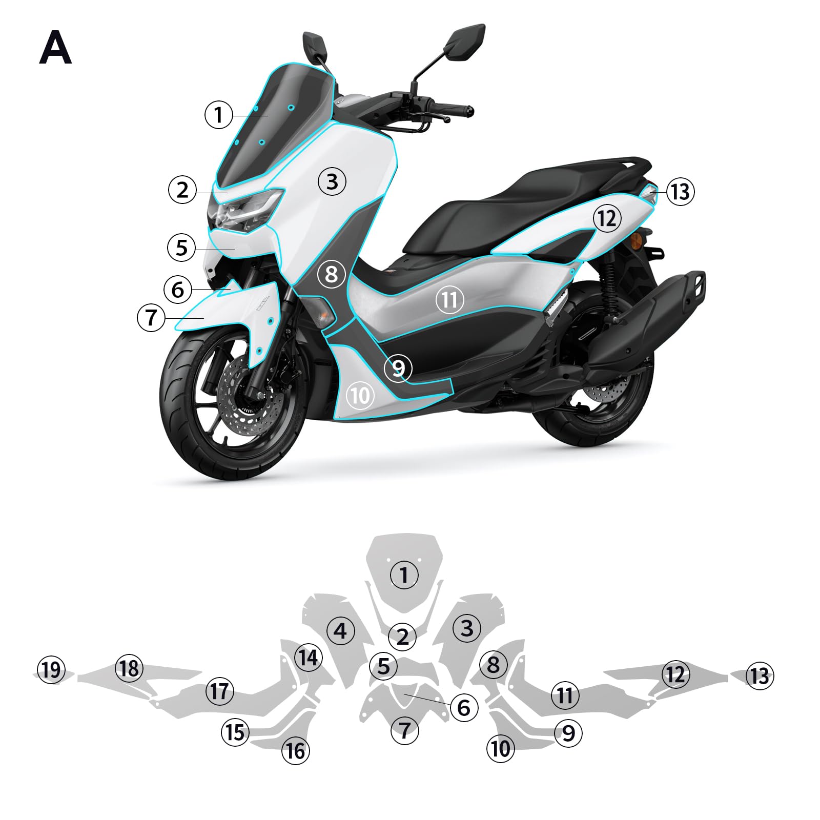 für Yamaha NMAX 155 NMAX 125 2021 2022 2023 2024 Tachoschutzfolie Displayschutzfolie TPU PPF Folie Schutzfolie Transparent Schutzfolie Zubehör Kompletter Satz mit 19 Teilen