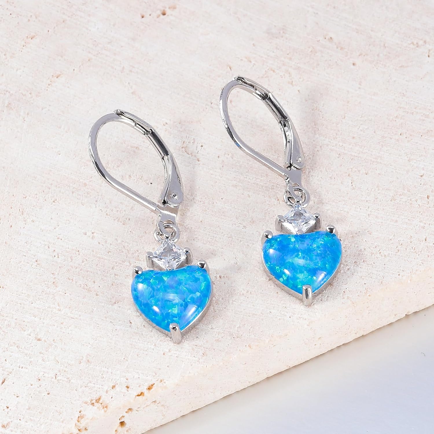 CiNily Heart Opal Earrings Dangle Drop Earrings for Women Trendy Heart Pendant Earrings, CZ Leverback Earrings Opal Jewelry Gifts, 14K White Gold, Rose Gold, Yellow Gold - Image 5