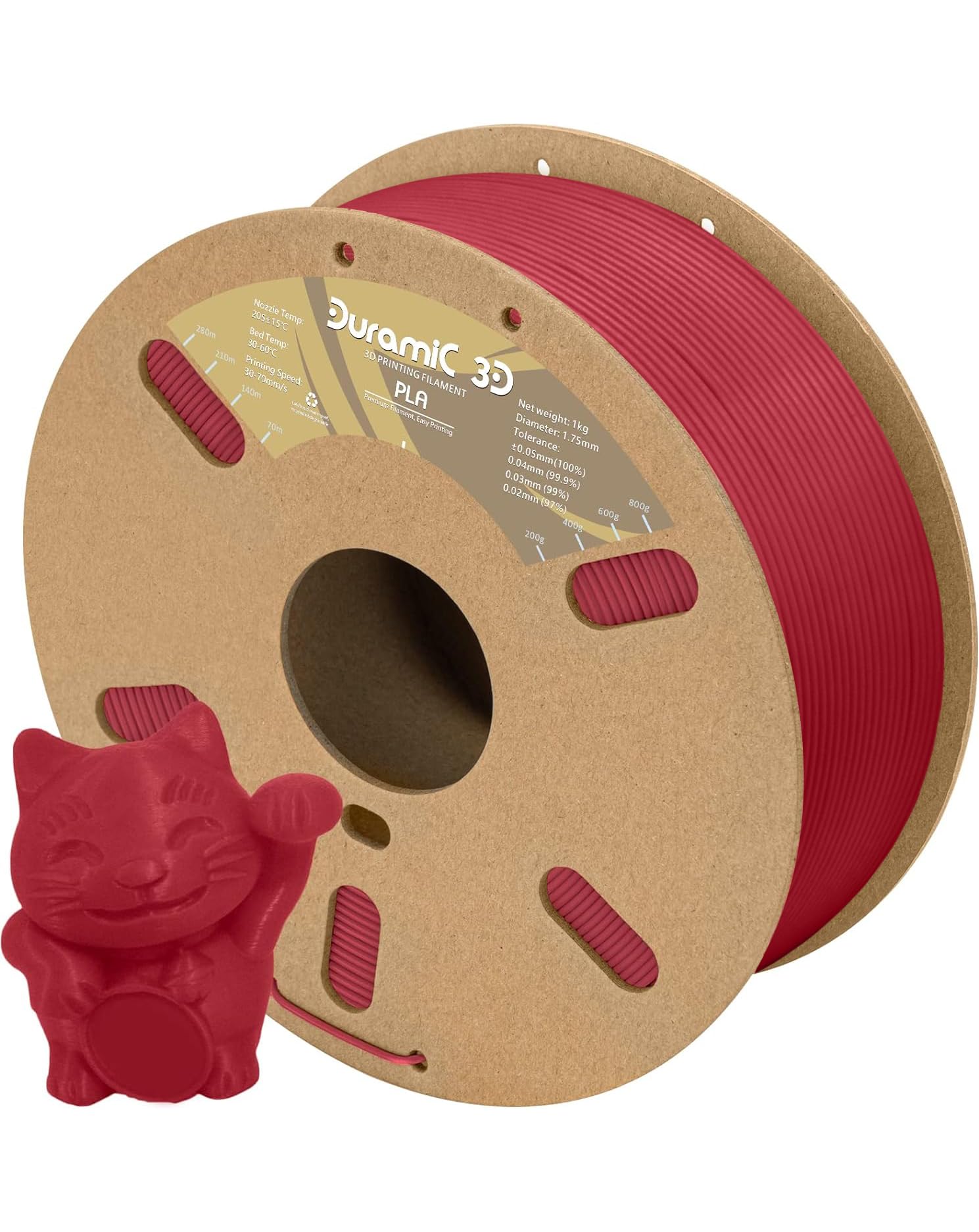DURAMIC 3D Matte PLA Filament 1.75mm Rust Red, 1kg Cardboard Spool Matte Finish 3D Printer Filament PLA 1.75mm Dimensional Accuracy 99% +/- 0.03 mm, Printing with FDM 3D Printer
