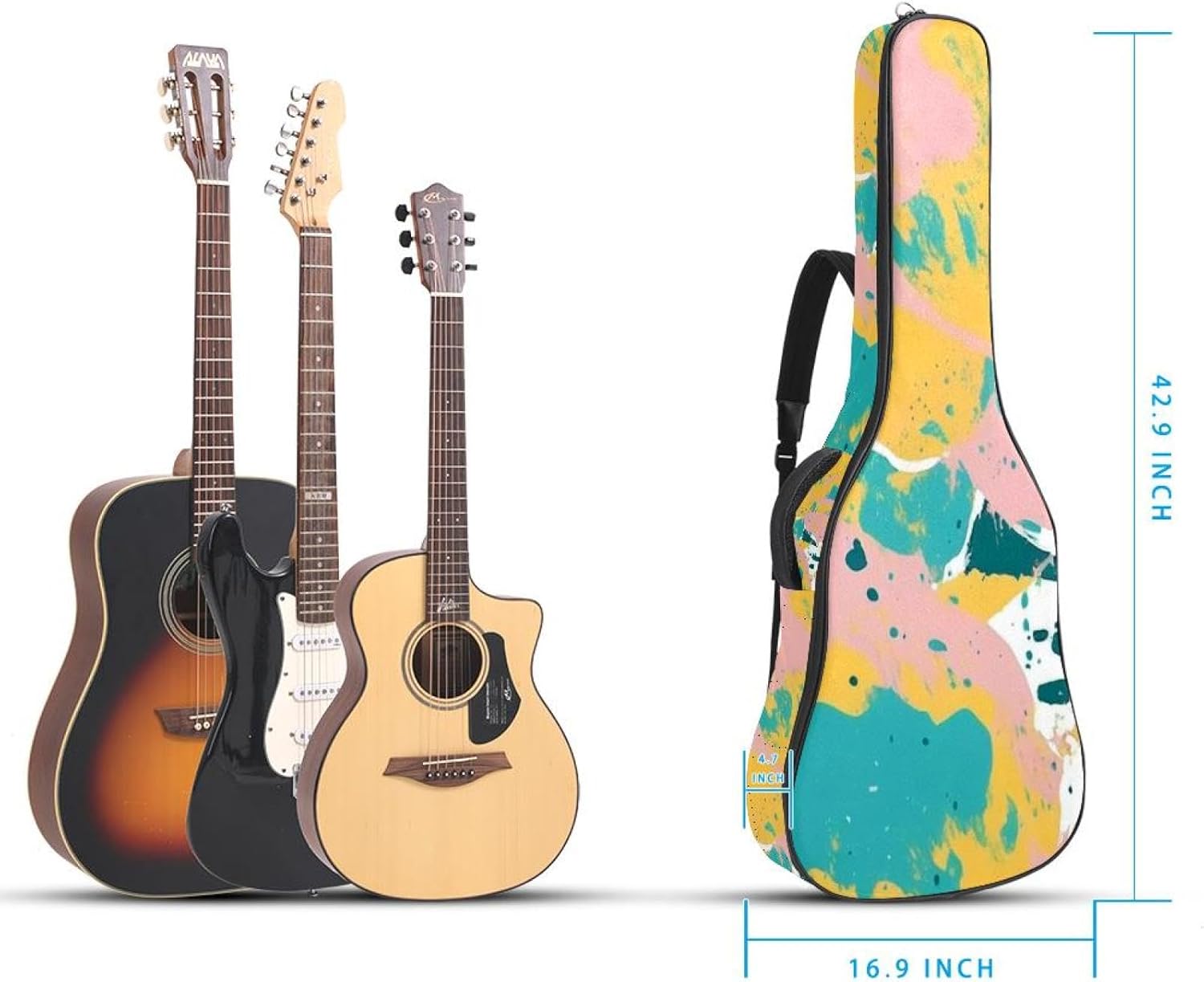 Abstract Art Guitar Bag 40 41 42 In 2 Pockets Guitar Case Waterproof Guitar Case Resistent Oxford Cloth 0.4 In Extra Thick Sponge Padded for Acoustic Guitar