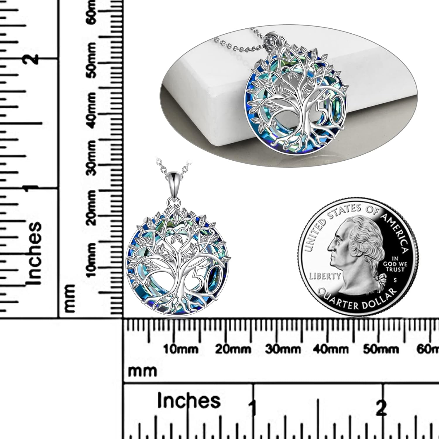 16th 18th 30th 40th 50th 60th 70th 80th 90th 100th Birthday Gifts Necklace for Women Sterling Silver Tree of Life Necklace with Blue Crystal Mothers Day Christmas Jewelry Gifts for Mother Women Wife - Image 2