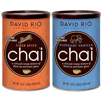 Tiger Spice + Elephant Vanilla Chai Tea Latte Mix 2 Pack Decaf Black Tea, Organic Spices, Dairy Free, Serve Hot or Cold, Just Add Water or Milk