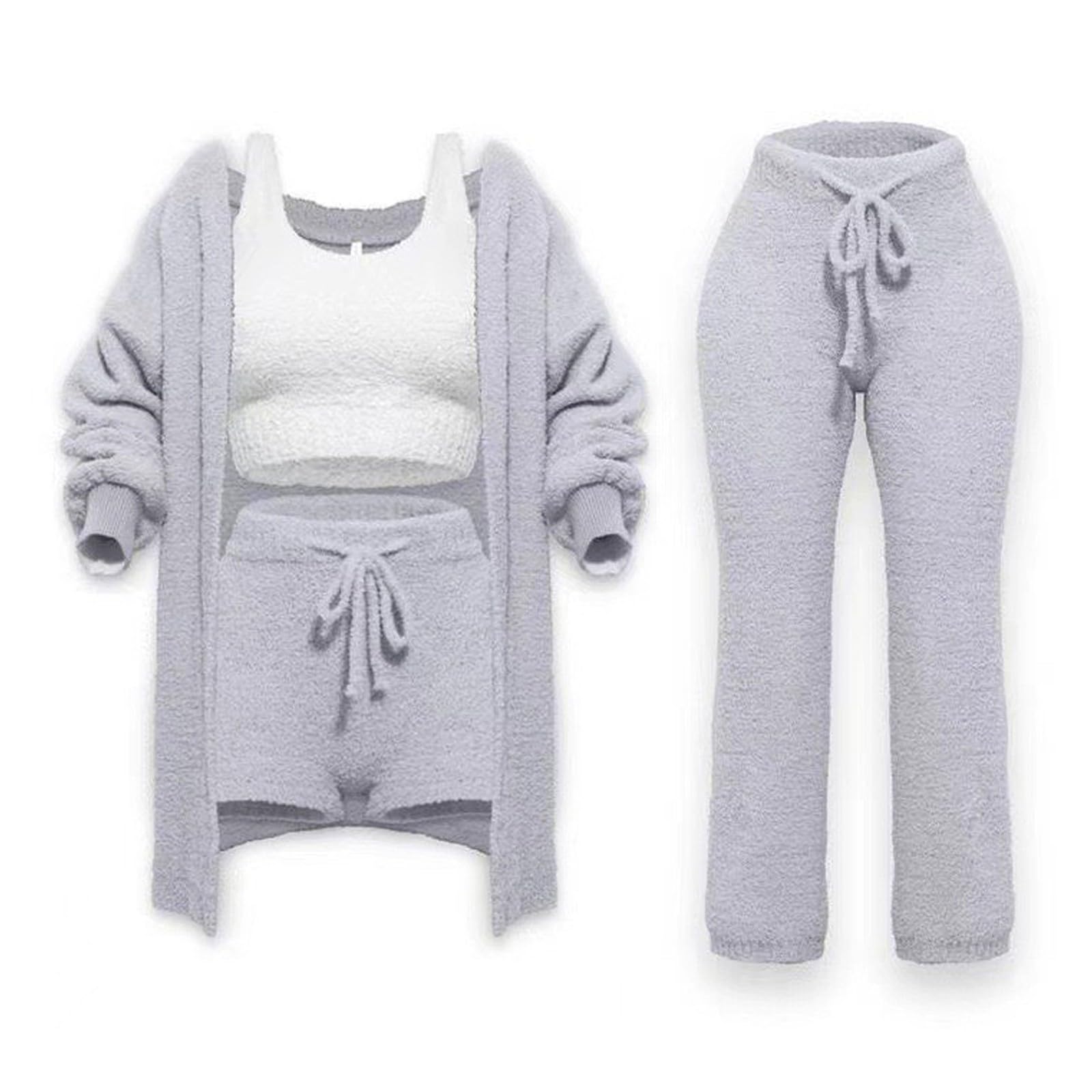 Générique Set di 2 pezzi da donna in cotone con top e pantaloni, con felpa e pantaloni abbinati, morbido, tuta sportiva a maniche lunghe, set da jogging e relax, A109