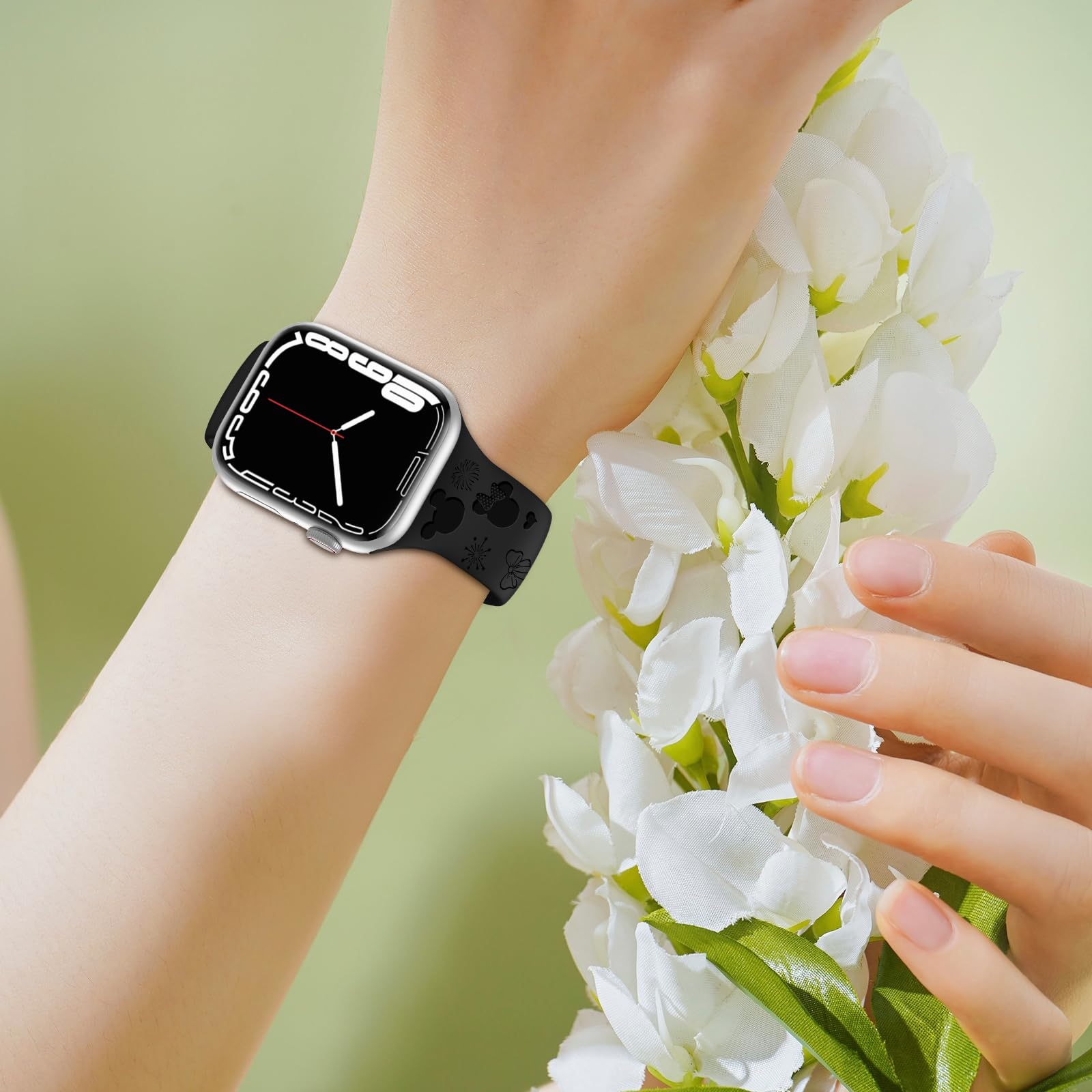 Lot de 4 bracelets en silicone gravés compatibles avec Apple Watch - 40 mm, 38 mm, 41 mm, 42 mm, 44 mm, 45 mm, 49 mm - Bracelets de rechange pour iWatch SE Series 99 8 7 6 5 4 3 2 1