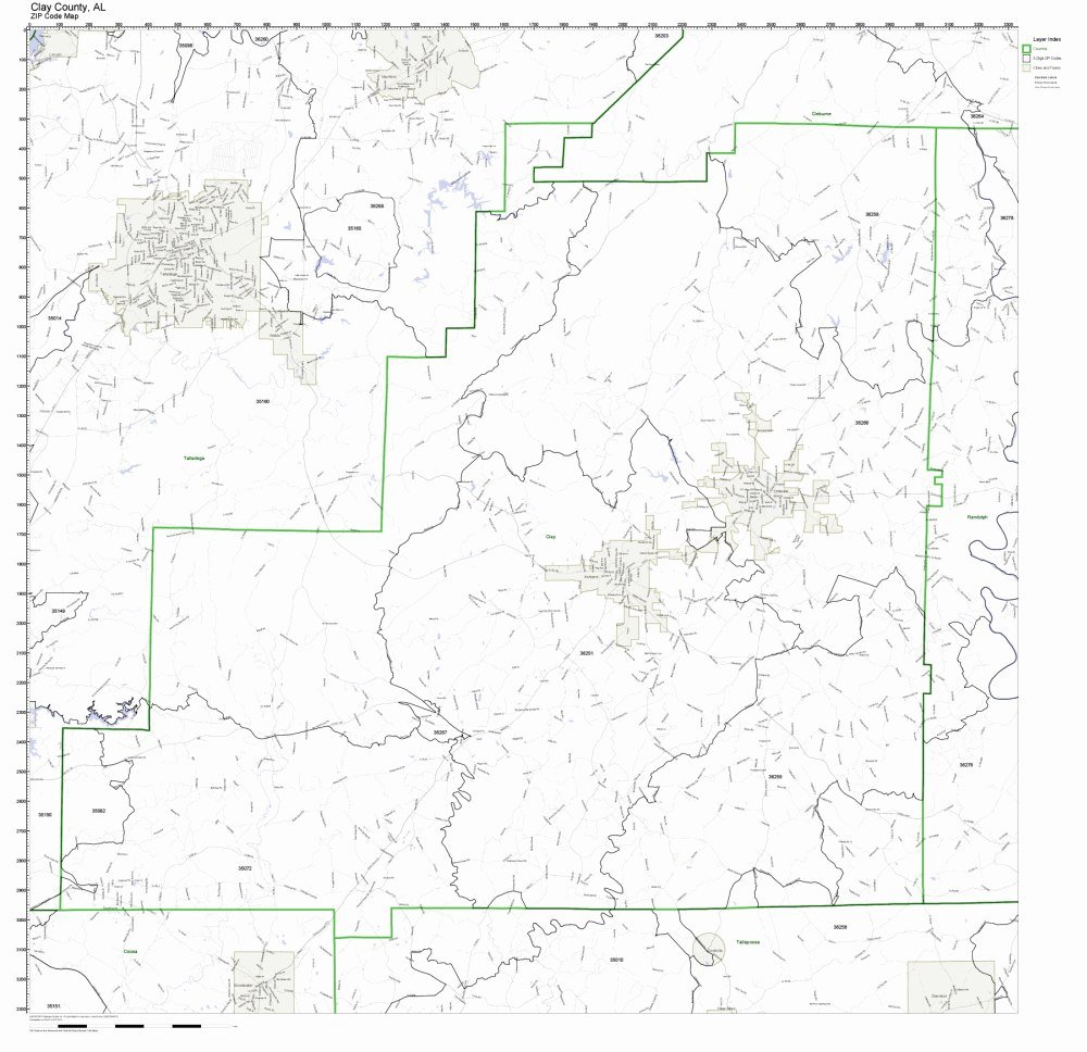 Clay County, Alabama AL ZIP Code Map Not Laminated Office