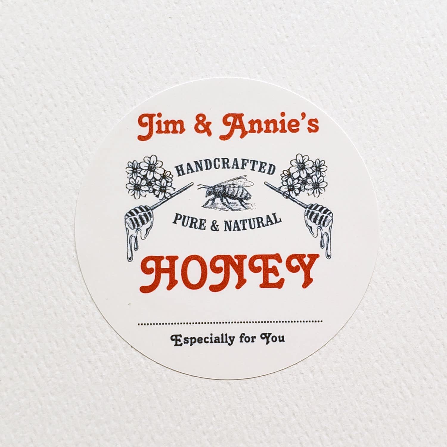 PERSONALIZED HONEY LABELS - 2" Round / 2 1/2" Round / 2" Square - White or Kraft - Sets of 18 with options for 25 and 50 (2" ROUND WHITE)