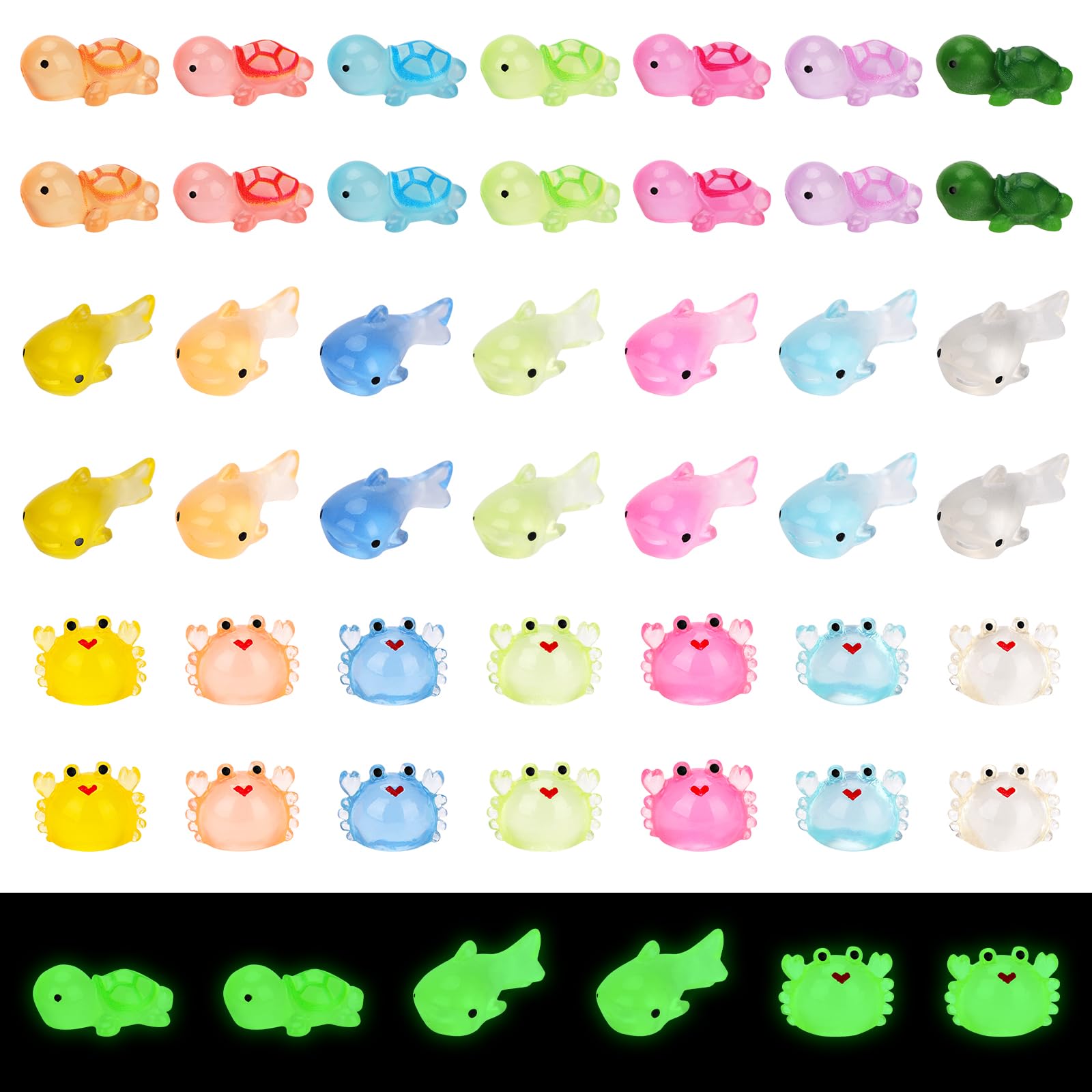 NQEUEPN 42pcs Mini Resin Animal Statue, Glow in the Dark Marine Animal Ornaments