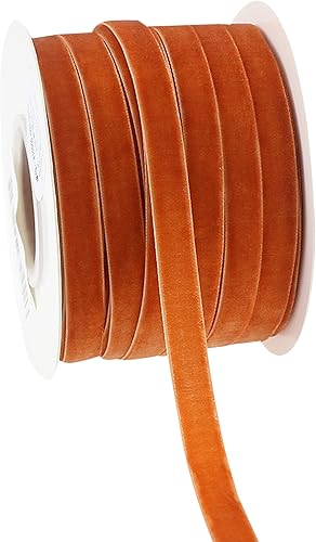 Miniatura 2 de DINDOSAL Cinta de terciopelo de terracota de 38 pulgadas de una sola cara, cinta fina de terciopelo para envolver regalos, cinta naranja quemada,