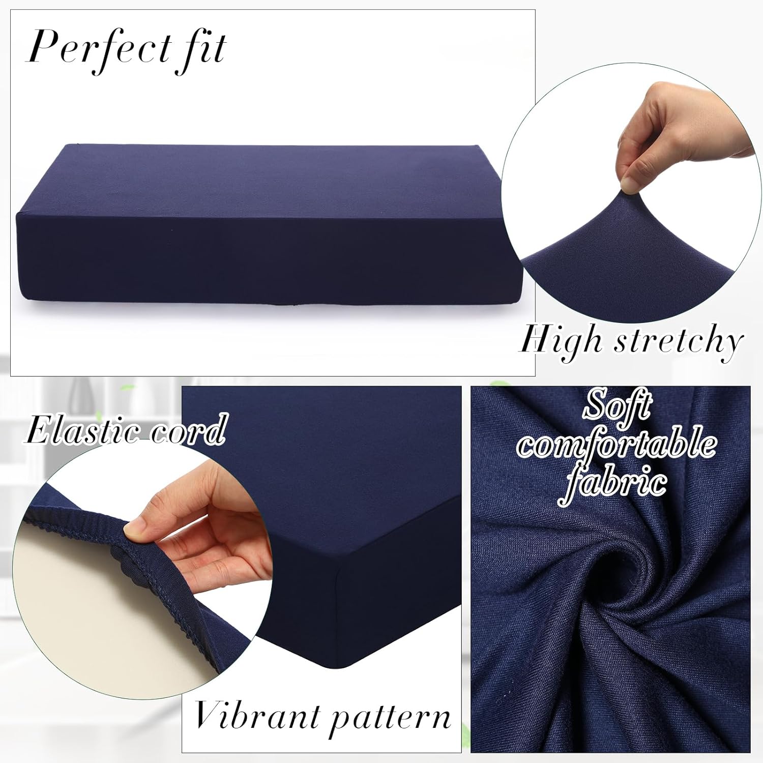 Newwiee Set of 4 Stretch Patio Cushion Covers Sofa Couch Seat Chair Slipcovers Cushion Cover Replacement Furniture Protector for Pets Washable(Navy Blue,Back Cover,Solid)