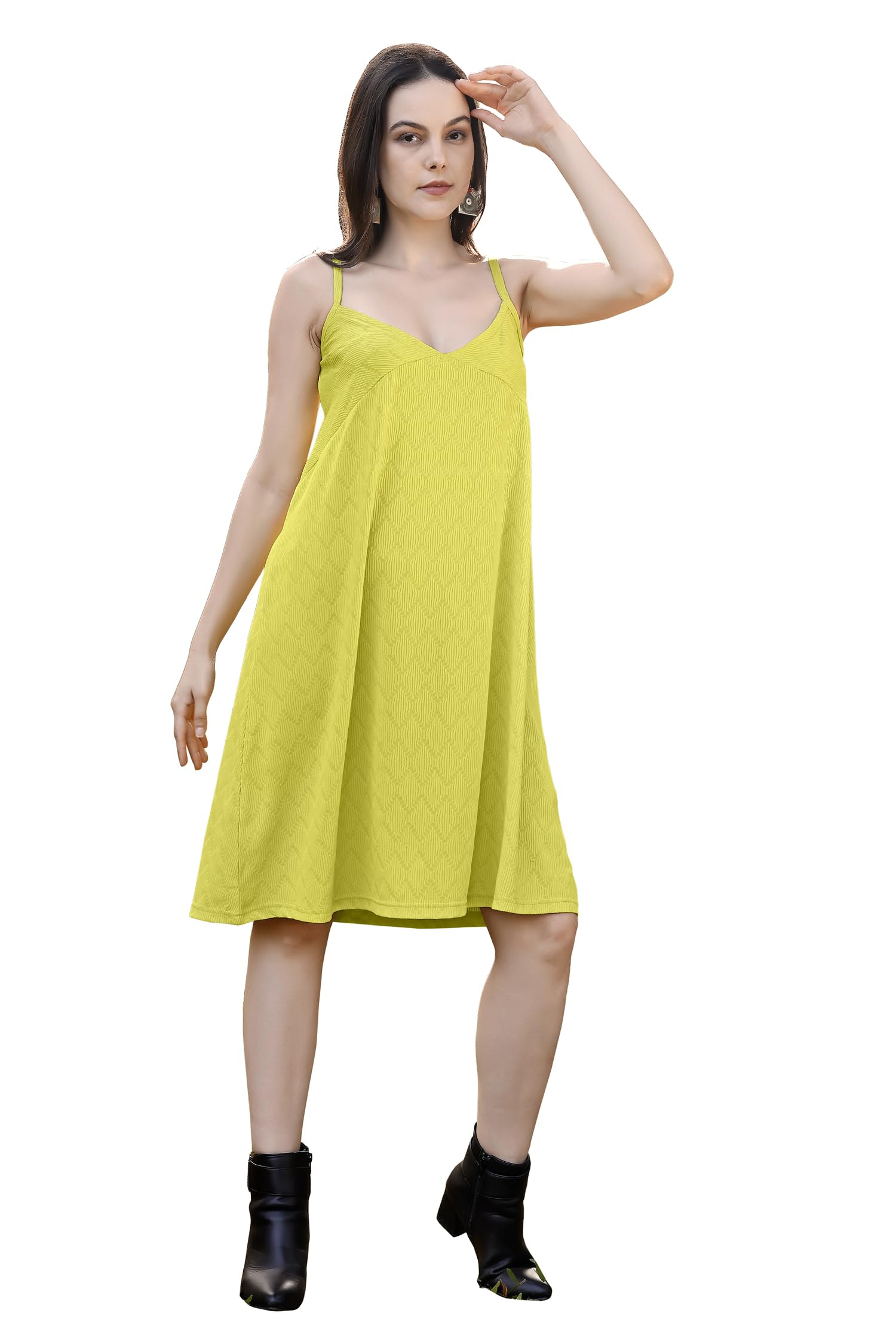 Purvaja Womens A-Line/Flared Above Knee Length Dress (Nisi-001-003) (In, Alpha, S, Lemon)