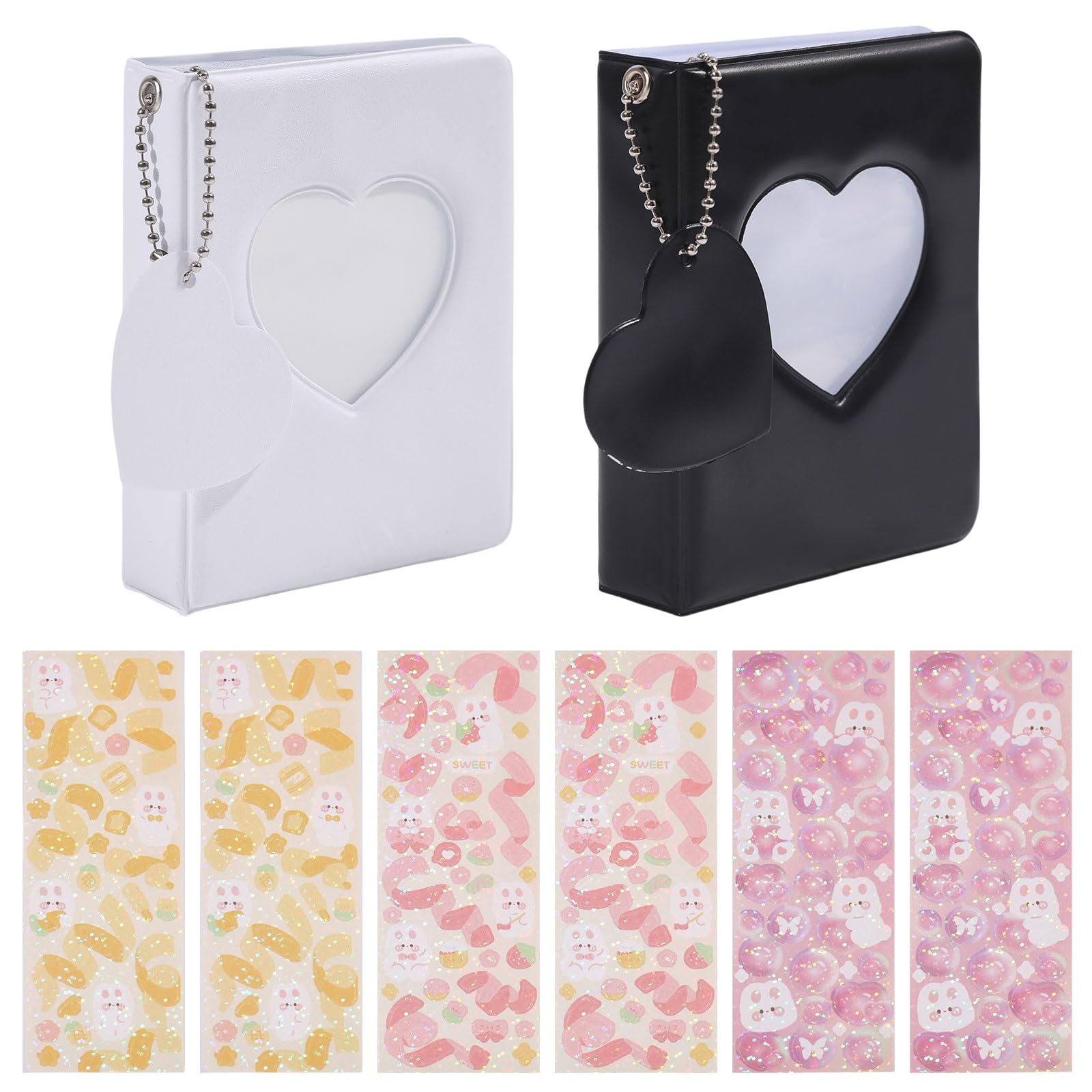 FREEBLOSS 2pcs Mini Photocard Binder Heart-Shaped Mini Photo Album Mini Card Binder 36 Pockets Photocard Holder Book with 6 Shees Stickers Pendant for Small Cards