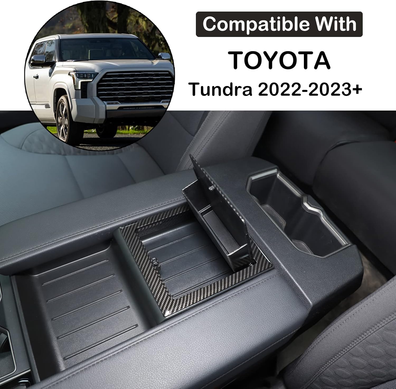 Car Armrest Hidden Storage Box Compatible with Toyota Tundra 2022-2025 2026, Auto Center Console Handrail Privacy Storage Organizer Tray Armrest Storage Box Container Insert Pallet Manager Accessories