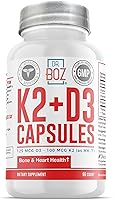Vista 1 de Dr. Boz - K2+D3 Capsules, 66 Servings - Vitamin D3 K2 Supplement with BioPerine - Bone & Heart Health - Enhanced Absorption - Quality Tested - Made