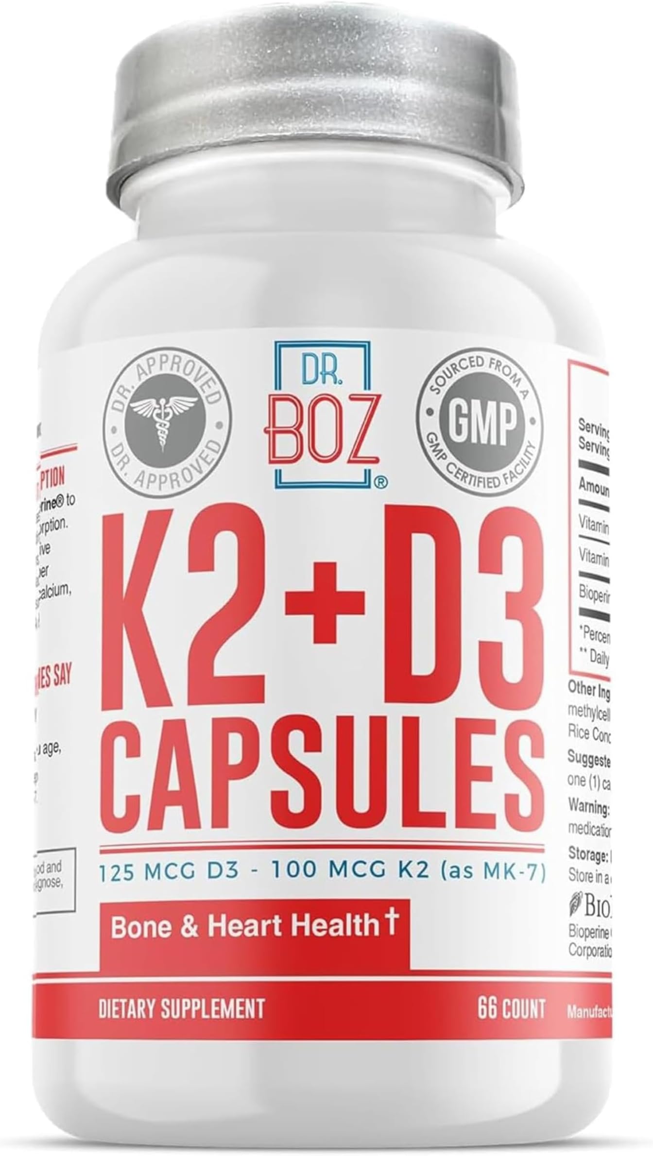 K2+D3 Capsules, 66 Servings - Vitamin D3 K2 Supplement with BioPerine - Bone & Heart Health - Enhanced Absorption - Quality Tested - Made in the USA - 5000iu (D3) - 4000iu (K2) - Self Care