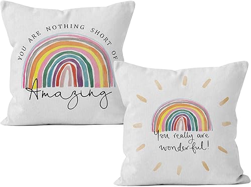 HIWX You are Nothing Short of Amazing Wonderful - Funda de almohada decorativa, diseño de arco iris motivacional para sofá, cama, habitación,