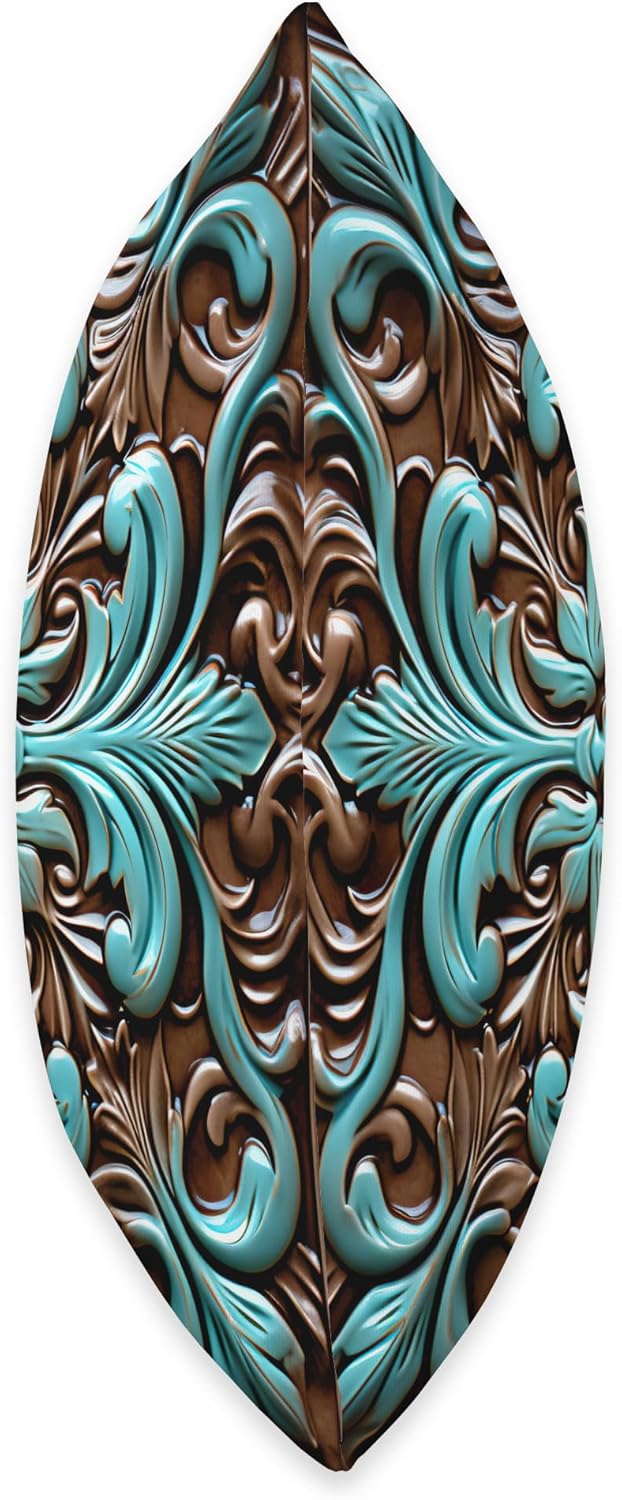 Turquoise and Chocolate pattern Turquoise and Chocolate Tooled Western Print Pattern Throw Pillow, 18x18, Multicolor
