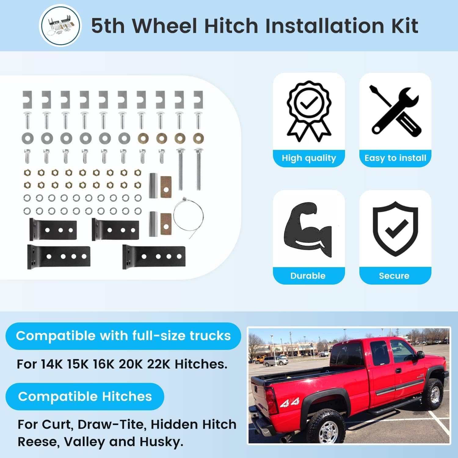 30035 58058 Upgraded Heavy-Duty Replacement Part, Durable Installation Kit w/Hardware and Brackets for Reese 5th Wheel Trailer Hitches Reinstallation of 10 - Bolt Desig