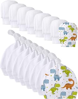 SATINIOR 8-Pack Blank Sublimation Newborn Baby Hats & Mittens Set - Soft Adjustable White Beanies for 0-12 Month Infants