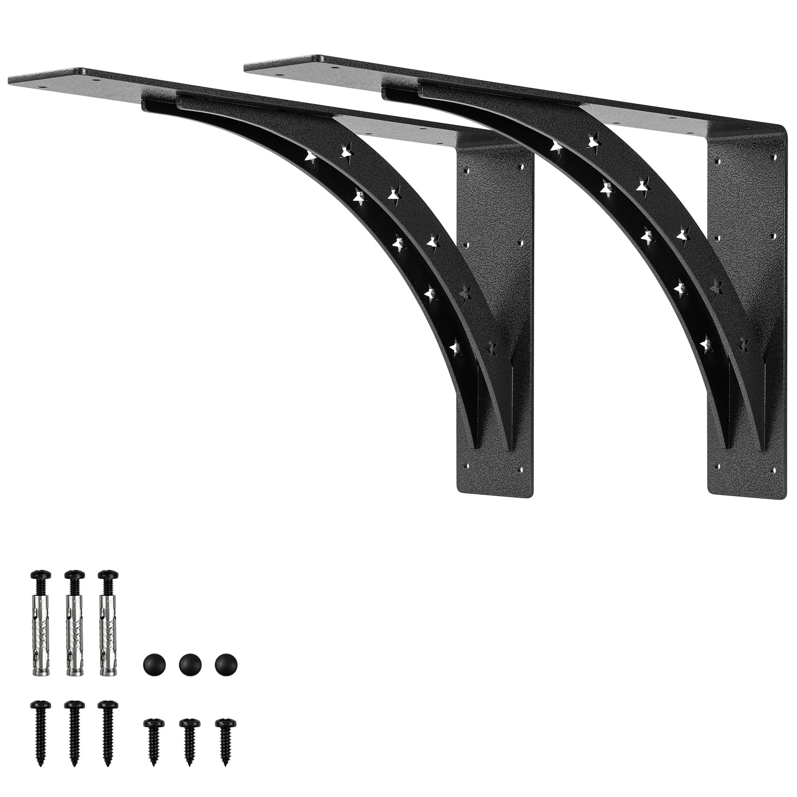 24 inch x 15 inch Heavy Duty Shelf Brackets，max Load 900 LBS,Premium Alloy Metal Mantel Brackets , (Set of 2) Fireplace Mantel Brackets - Countertop Support Brackets(Black-Metallic Silver) — image 1