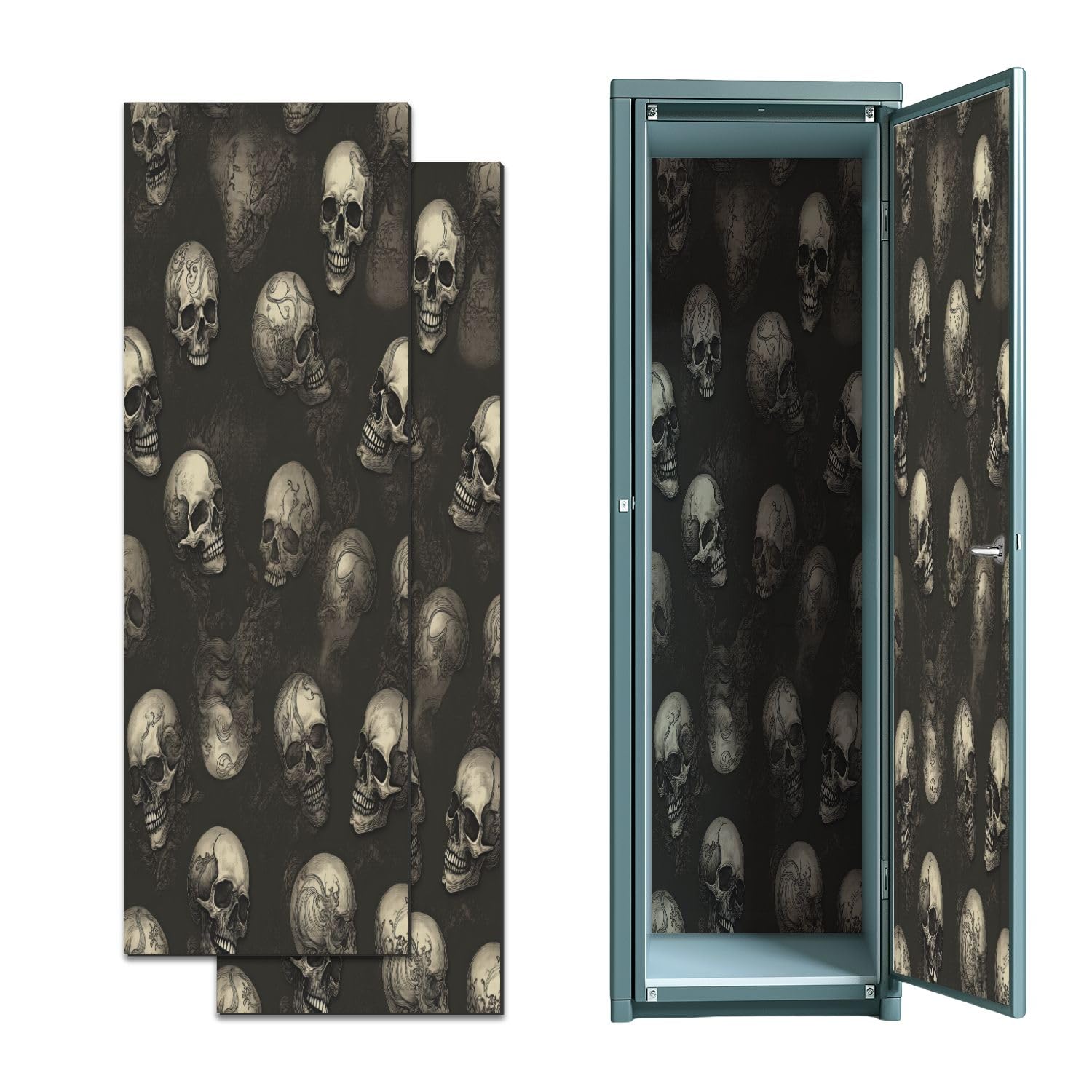 2 Pcs Locker Magnetic Wallpaper Detailed Skull Intricate Swirls Smoky Effects 12" x 36" Wall Magnetic Sticker Removable Locker Accessories Decor Easy Install for Office School