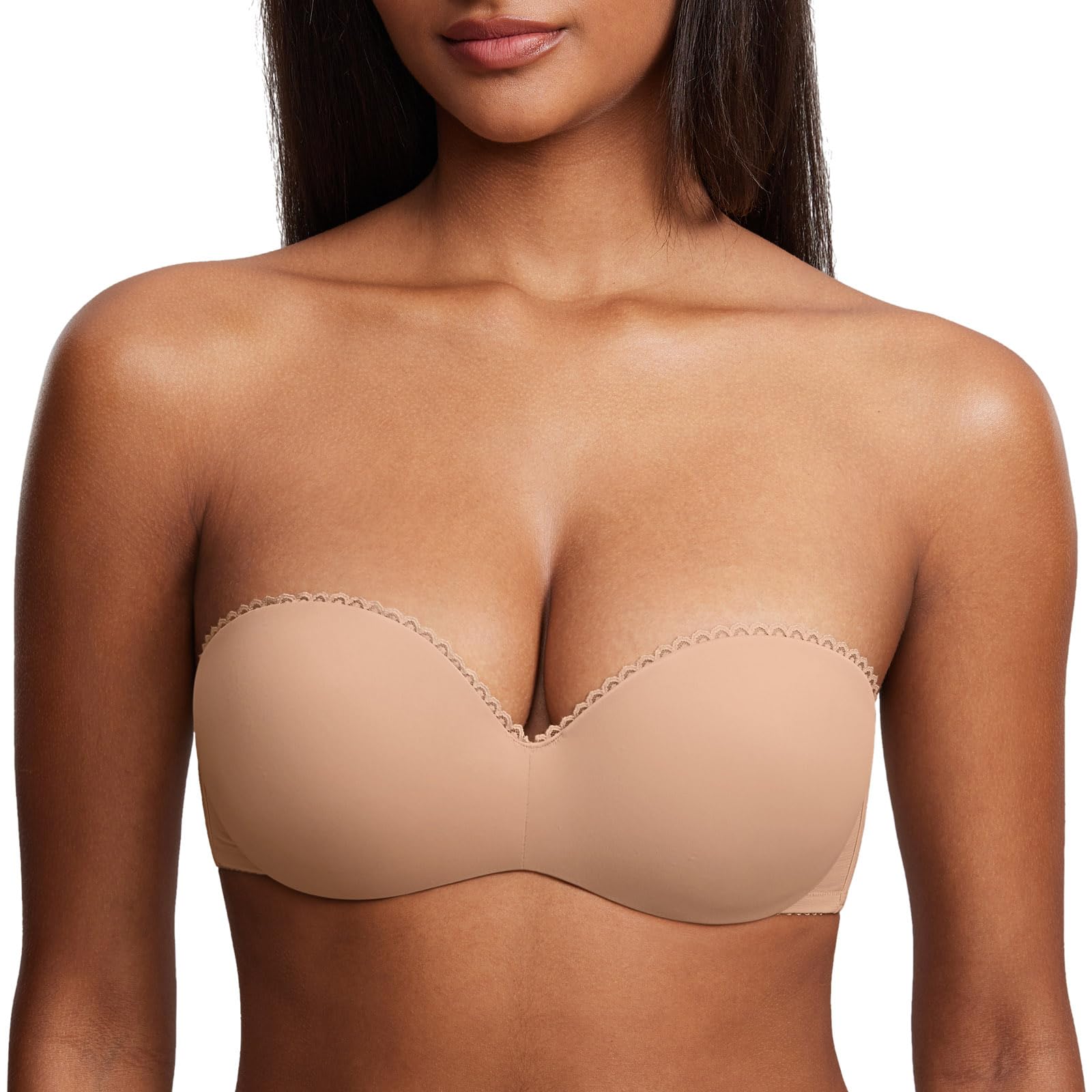 DOBREVA Women's Strapless Push Up Bra Padded Underwire Boost Cups Multiway Bandeau Bra Natural 32B