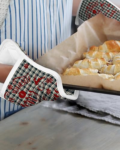 Miniatura 27 de Juego de 4 agarraderas de tela de rizo antideslizantes y aislantes de calor con bolsillo, guantes gruesos para horno, posavasos para hornear