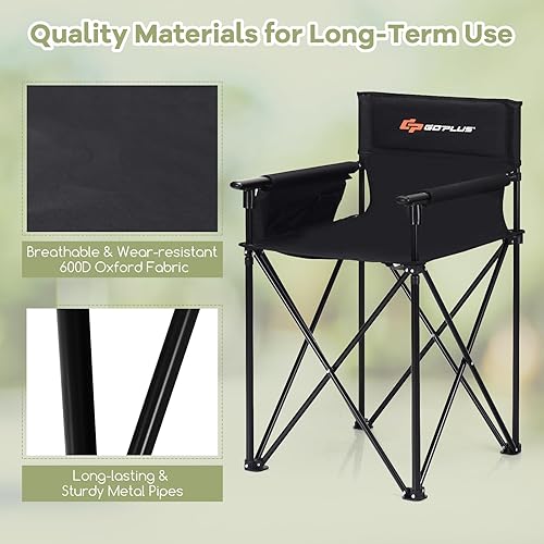 Miniatura 4 de Goplus Silla de camping plegable, silla de playa portátil para exteriores, diseño elevado con reposabrazos desmontables, bolsas de almacenamiento y