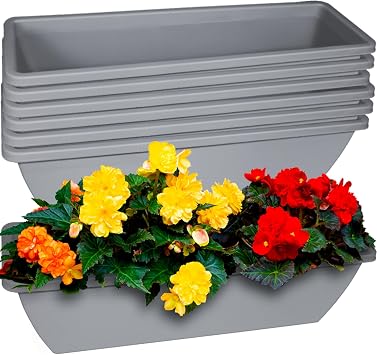 6 Pcs 24 inch Window Box Planter, Large Rectangular Flower Planter Boxes with Shelf Insert Plastic for Indoor and Outdoor Garden, Balcony Home Decor 6, 24 inch