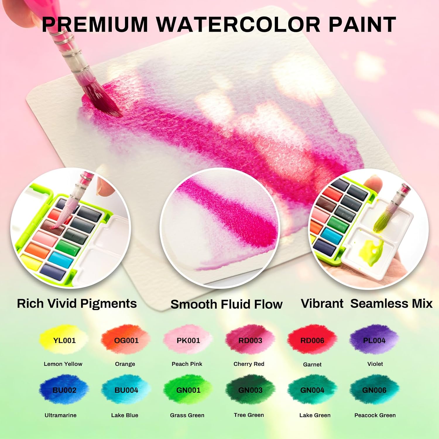 SEAMIART Mini Watercolor Paint Set Portable Water Color Paint Kit with 12 Colors Pocket Travel Art Kit, Mesh Storage Bag, Sketchbook for Painters/Artists/Students/Plein Air Painting