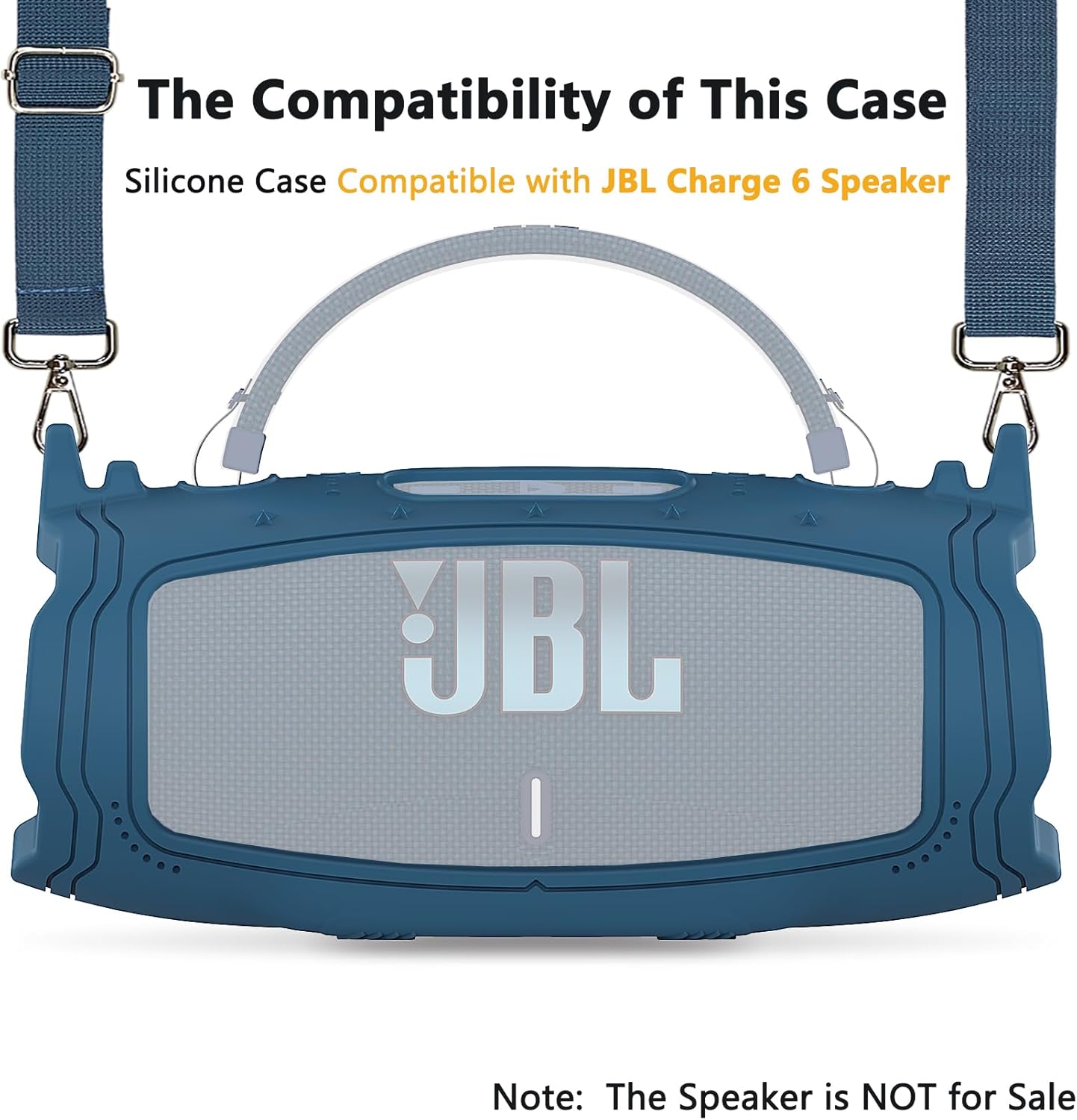 Silicone Cover Case for JBL Charge 6 Portable Bluetooth Speaker Accessories, Charge 6 Speaker Protective Case with Shoulder Strap (Blue Cover) - Image 2