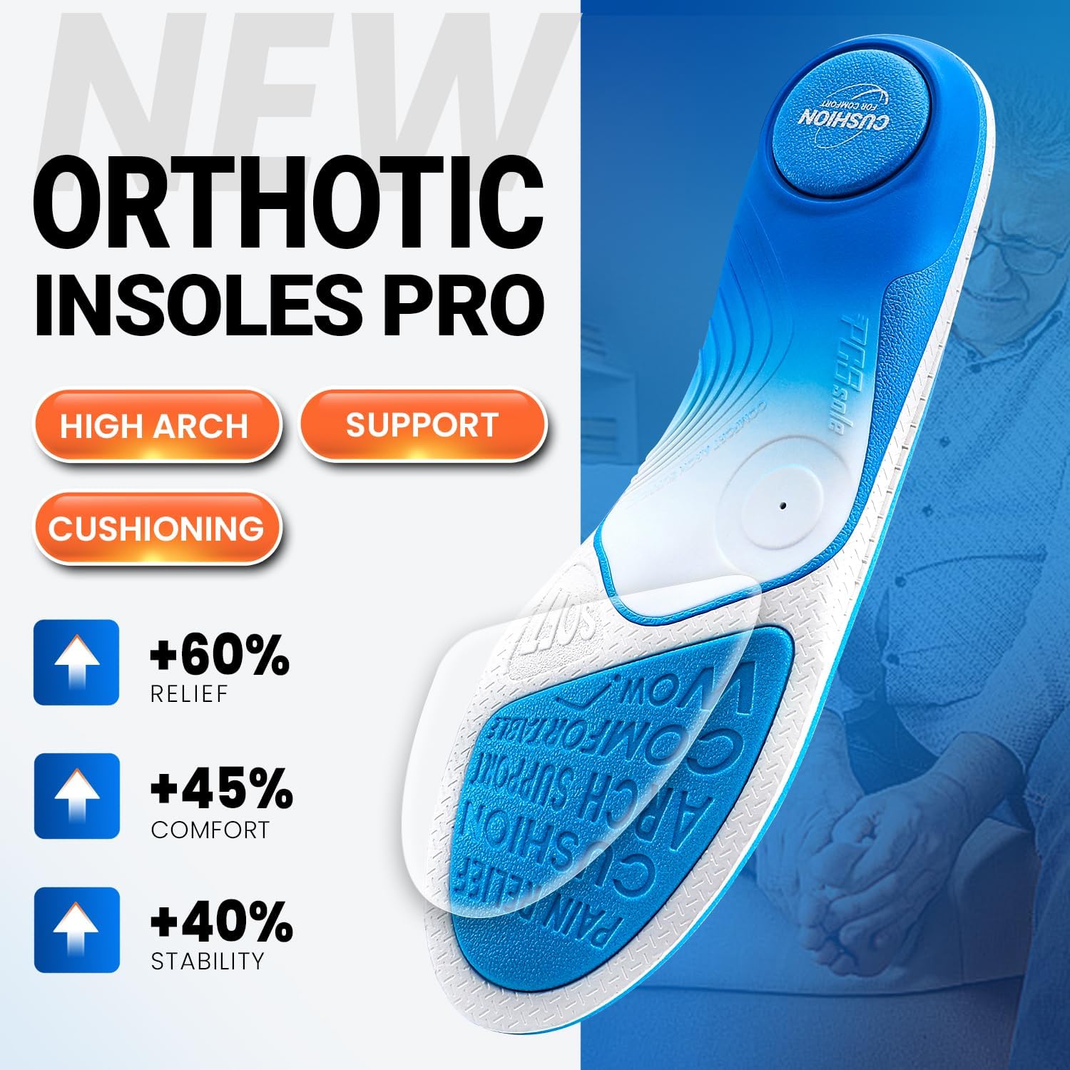 PCSsole Orthotic Insoles Pro for Plantar Fasciitis Relief - 240+lbs Heavy Duty High Arch Support Inserts with Max Cushion & Comfort - Shoe Insert for Flat Feet, Heel Pain, Overpronation - Image 2