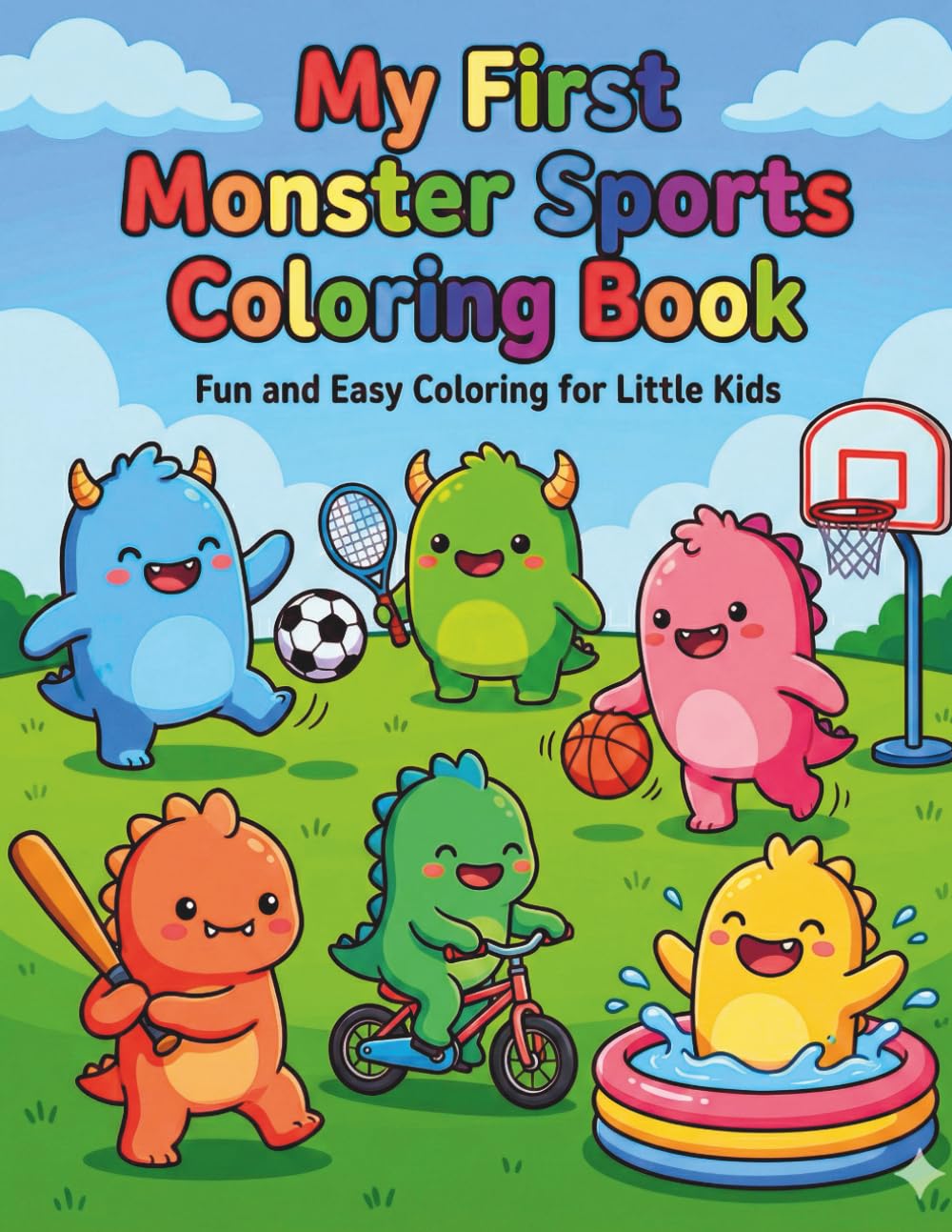 My First Monster Sports Coloring Book: 50 Simple Coloring Pages with Bold Lines | Cute Monsters Playing Soccer, Basketball, Baseball, Tennis & More | Single-Sided Pages