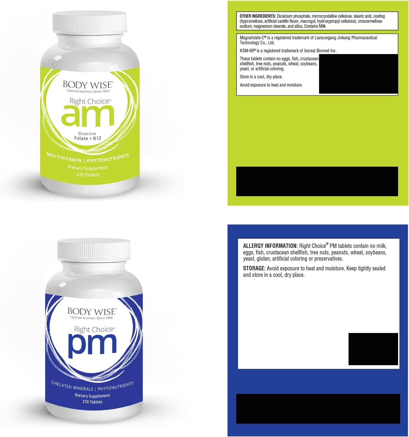 Body Wise Multi-Vitamin/Mineral Daily Nutrition Supplement โ Right Choice AM Supports Energy and Alertness. Right Choice PM Formula Supports Relaxation and Recovery. โ 540 Tablets - 90 Day Serving