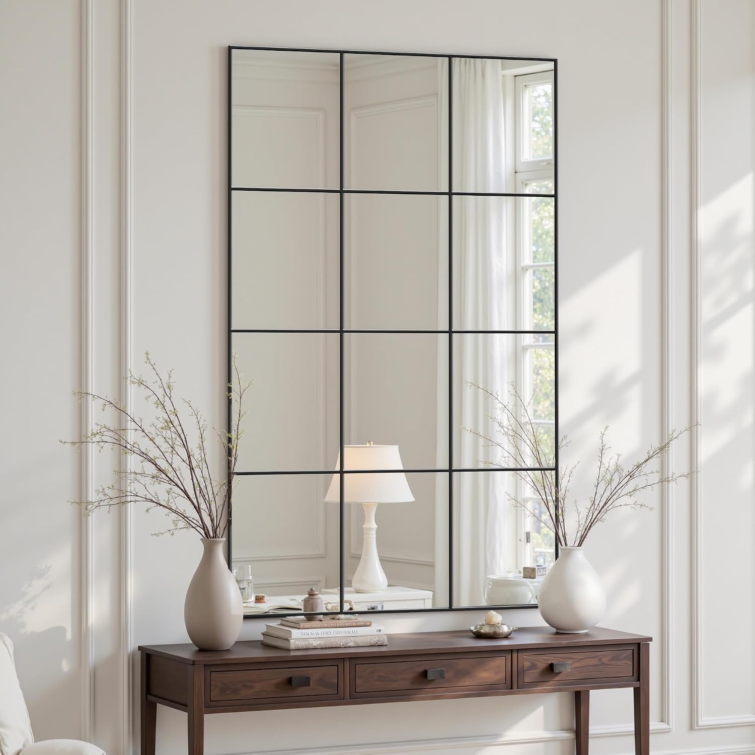 suidia wall mirror, 36" x 60" window decorative mirrors, metal framed wall decor wall-mounted mirrors for bedroom, living room, entryway, black 60"l x 36"w rect style black