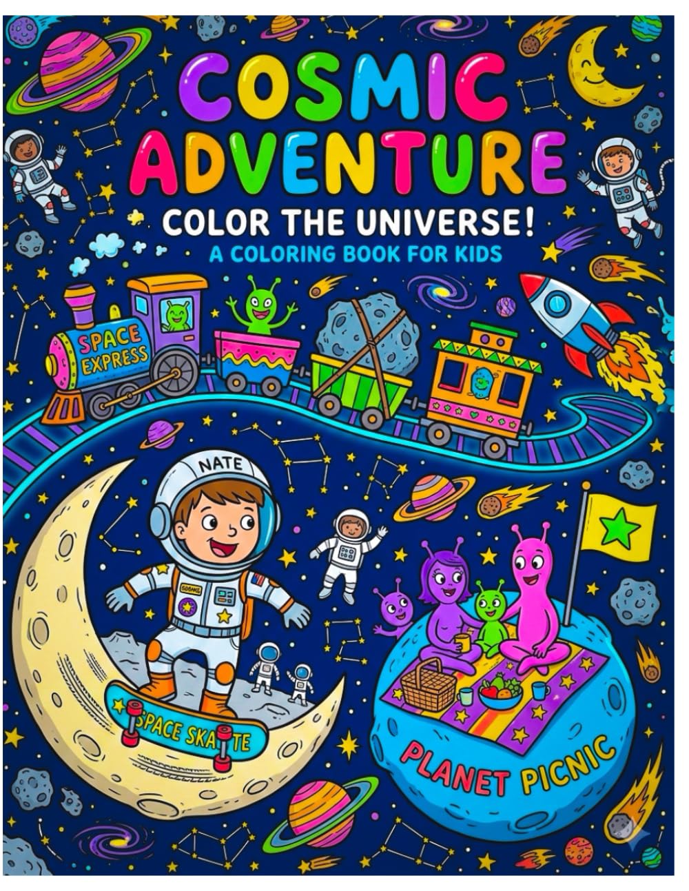 Cosmic Adventure Coloring Book: Fun and Easy Space Coloring Pages for Kids Ages 4–8