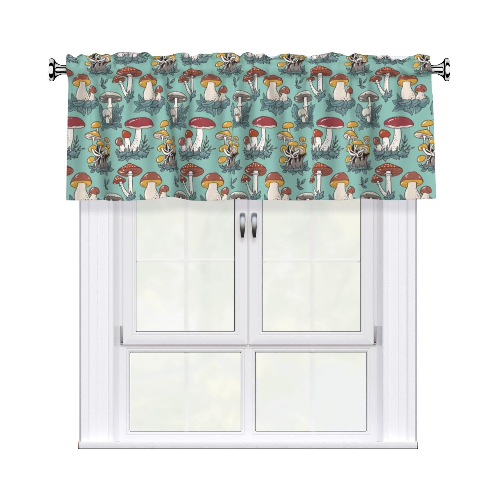 Noble Ren Fantasy-Style Cartoon Mushroom Short Curtain Valance 54x18in For Kitchen Bathroom Cafe Living Room Decoration