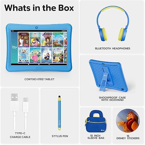 Miniatura 6 de Contixo Tablet para niños de 10" con paquete Android - 32GB, más de 80 libros de cuentos de Disney (valor de $350), control parental, estuche a
