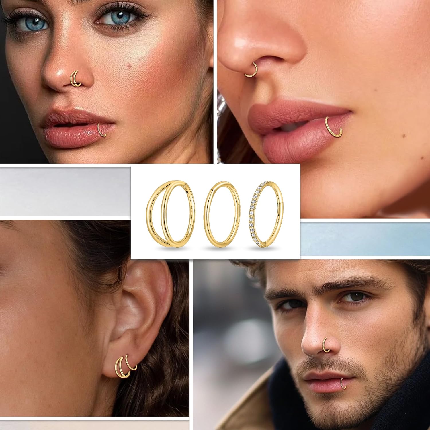 limerencia 3PCS Titanium Earrings Nose Rings, G23 Titanium Small Hoops Septum Clicker Rings, 16G/18G/20G Helix Lip Cartilage Helix Rook Daith Lobe Conch Tragus Piercing for Women Men - Image 5