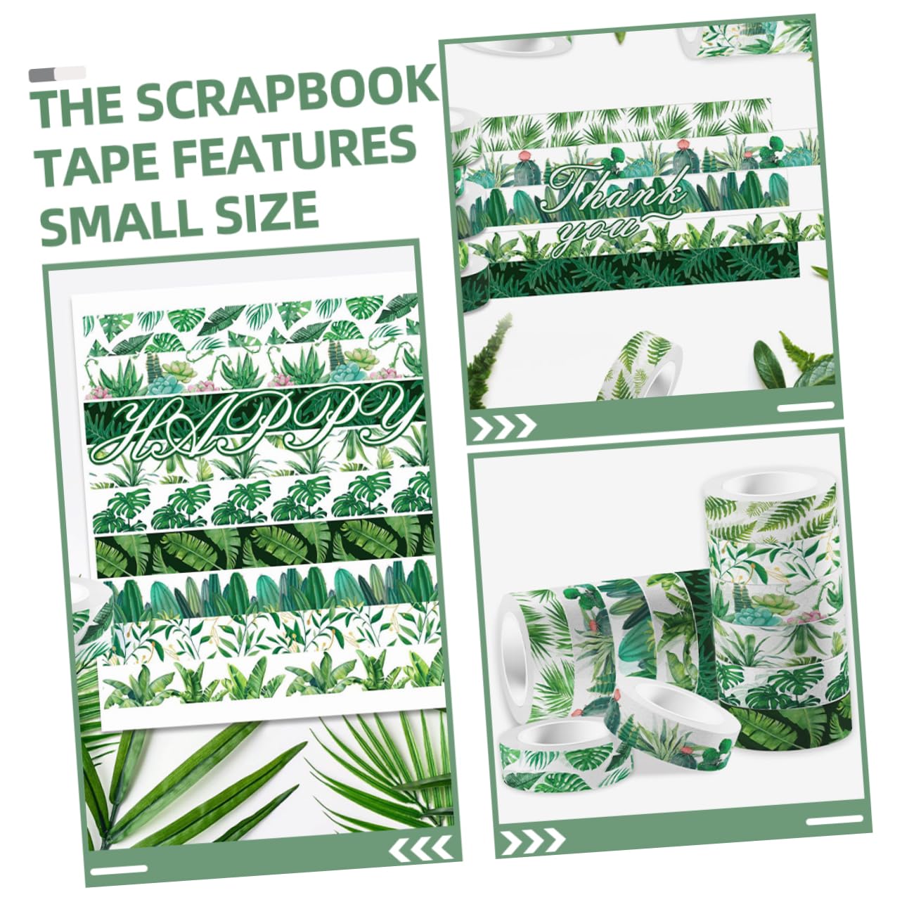 60rotoli Nastro Adesivo Washi Decorativo Autoadesivo e Facile Da Usare Per Scrapbooking Diario e Artigianato Stile Foglie Verdi Materiale Sicuro e Creativo